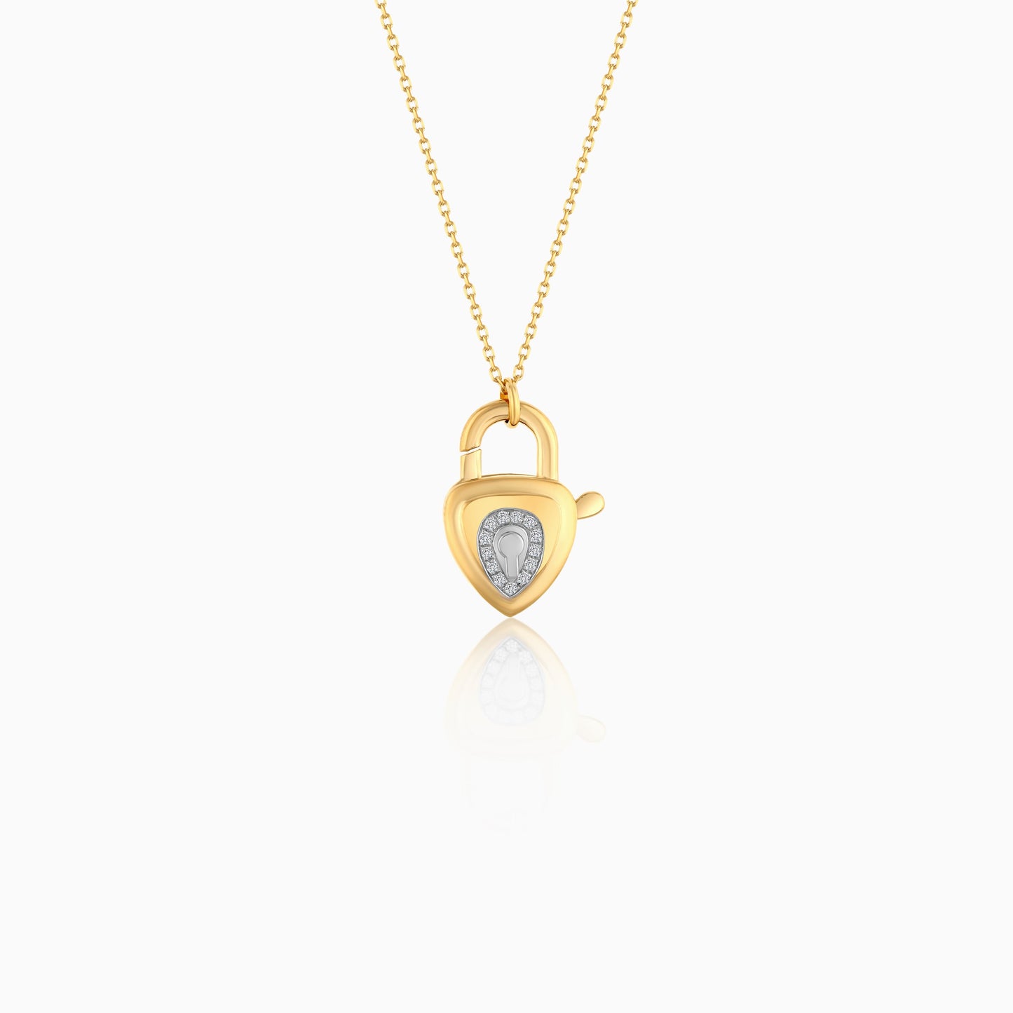 18k Solid Gold Heart Lock Diamond Necklace | Valentine Collection
