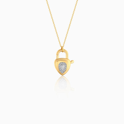 18k Solid Gold Heart Lock Diamond Necklace | Valentine Collection