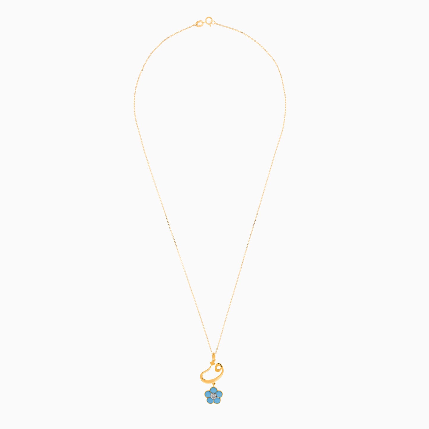 18K Gold Kids Necklace with 'Faa' Letter & Turquoise Flower | Horoufi Kids Collection