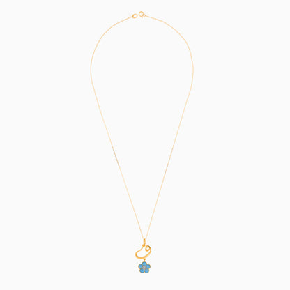 18K Gold Kids Necklace with 'Faa' Letter & Turquoise Flower | Horoufi Kids Collection