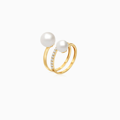 18k yellow danah gold spiral ring decorated with pearls and zircon stones