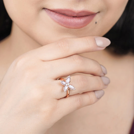 18K Rose Gold Butterfly Ring with Mother of Pearl and Natural Diamonds – Mosaic Collection