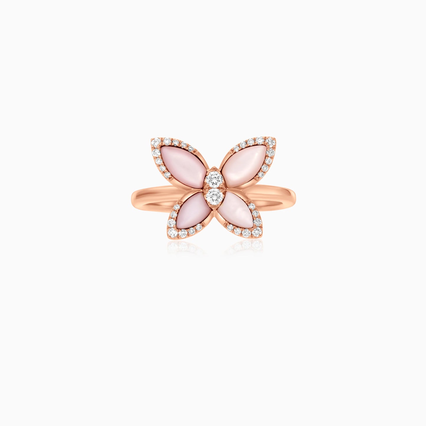 18K Rose Gold Butterfly Ring with Mother of Pearl and Natural Diamonds – Mosaic Collection