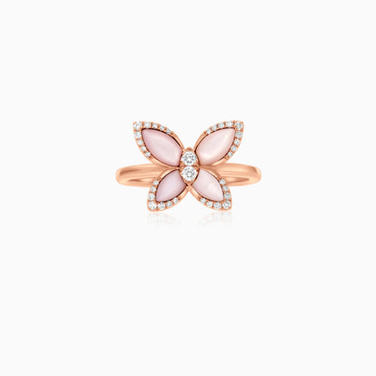 18K Rose Gold Butterfly Ring with Mother of Pearl and Natural Diamonds – Mosaic Collection