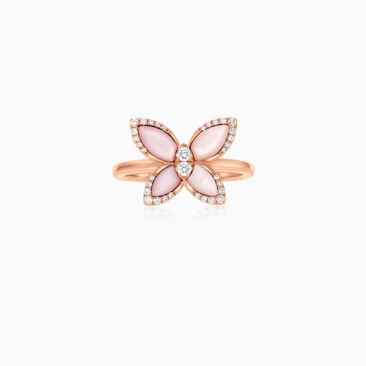 18K Rose Gold Butterfly Ring with Mother of Pearl and Natural Diamonds – Mosaic Collection