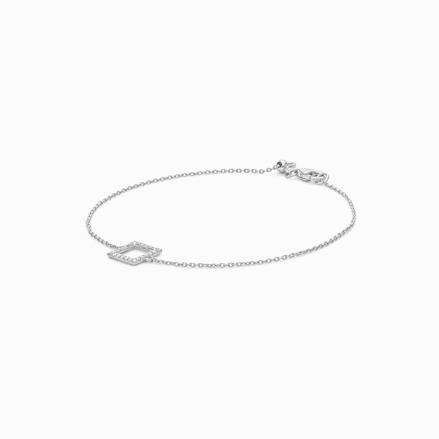 سوار قابل للتعديل من الذهب الأبيض عيار 18 قيراطًا، مربع الشكل، مزين بأحجار ألماس طبيعية مستديرة | مجموعة عصرية