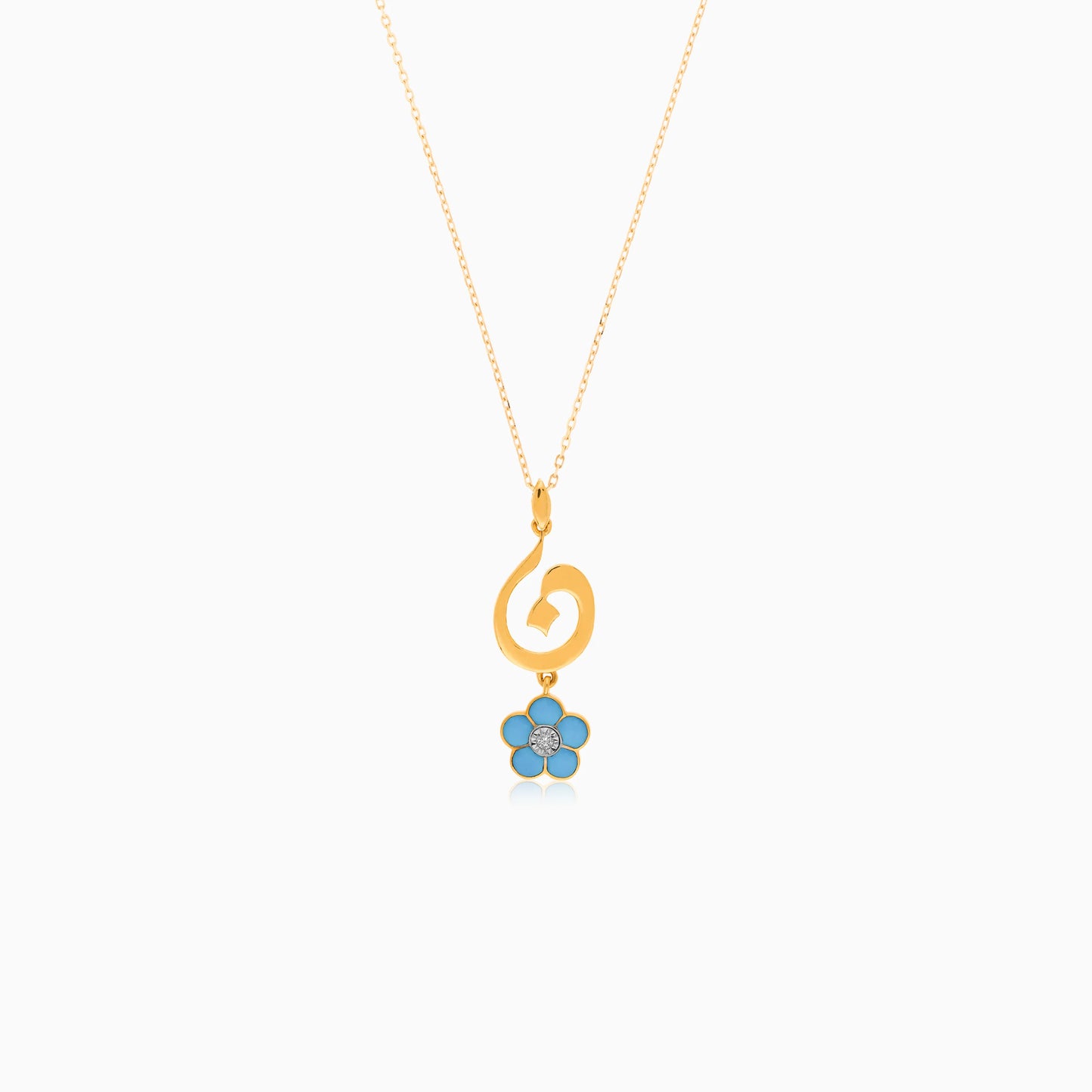18K Yellow Gold Kids’ Chain with Arabic ‘Noon’ Pendant & Turquoise Enamel Flower | Horoufi Kids Collection
