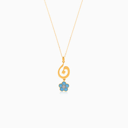 18K Yellow Gold Kids’ Chain with Arabic ‘Noon’ Pendant & Turquoise Enamel Flower | Horoufi Kids Collection