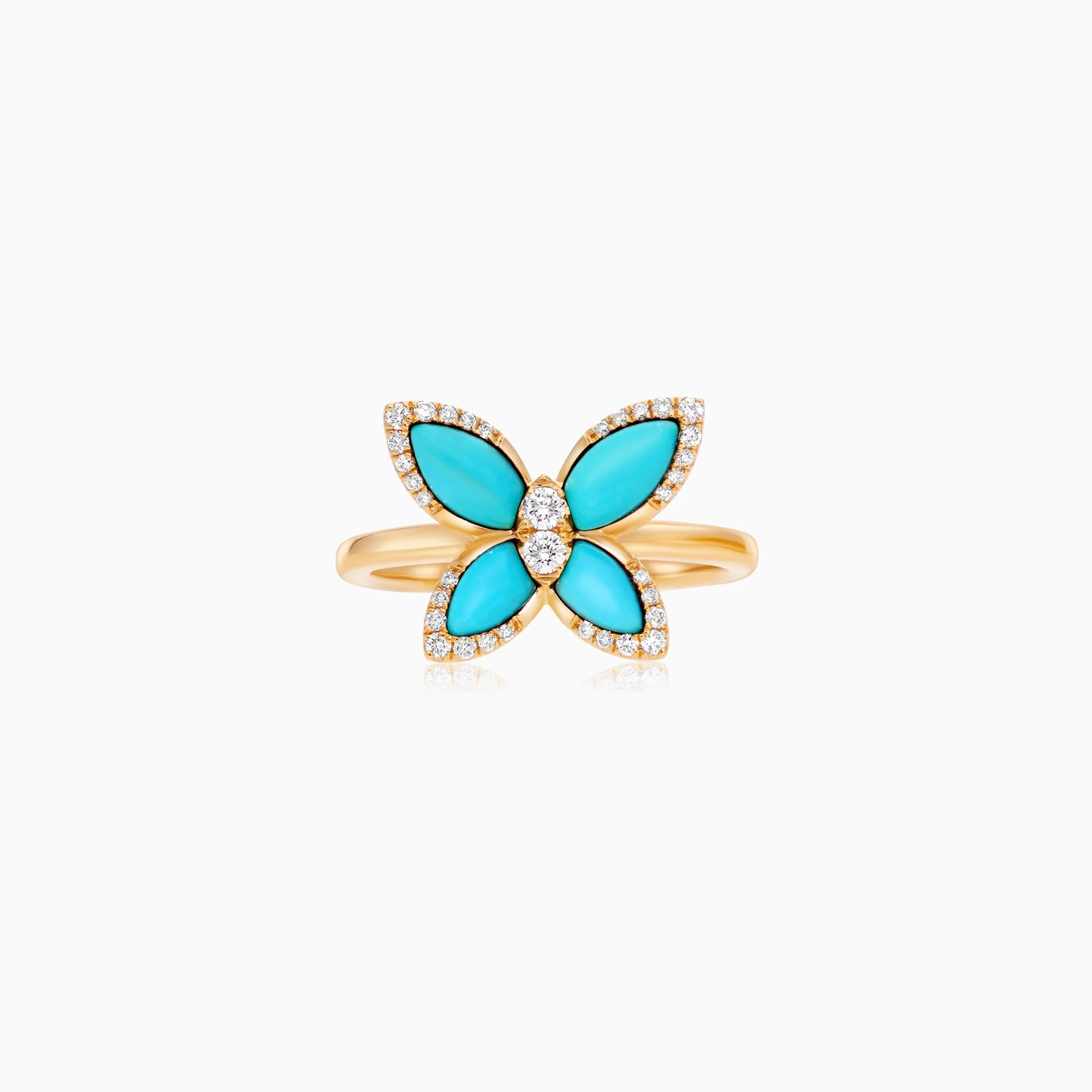 18K Yellow Gold Butterfly Ring with Turquoise and Natural Diamonds – Mosaic Collection
