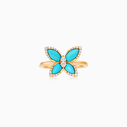 18K Yellow Gold Butterfly Ring with Turquoise and Natural Diamonds – Mosaic Collection