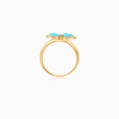18K Yellow Gold Butterfly Ring with Turquoise and Natural Diamonds – Mosaic Collection