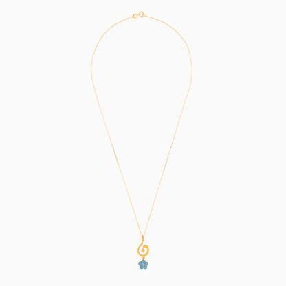 18K Yellow Gold Kids’ Chain with Arabic ‘Noon’ Pendant & Turquoise Enamel Flower | Horoufi Kids Collection