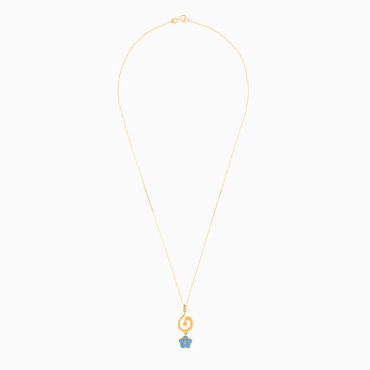 18K Yellow Gold Kids’ Chain with Arabic ‘Noon’ Pendant & Turquoise Enamel Flower | Horoufi Kids Collection