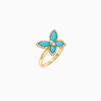 18K Yellow Gold Butterfly Ring with Turquoise and Natural Diamonds – Mosaic Collection