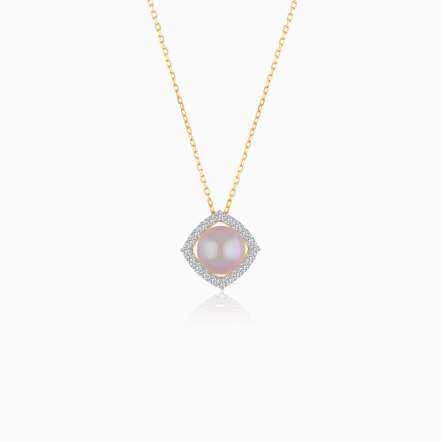 18K Yellow Gold Cultured Pearl Surrounded by Natural Diamond Necklace