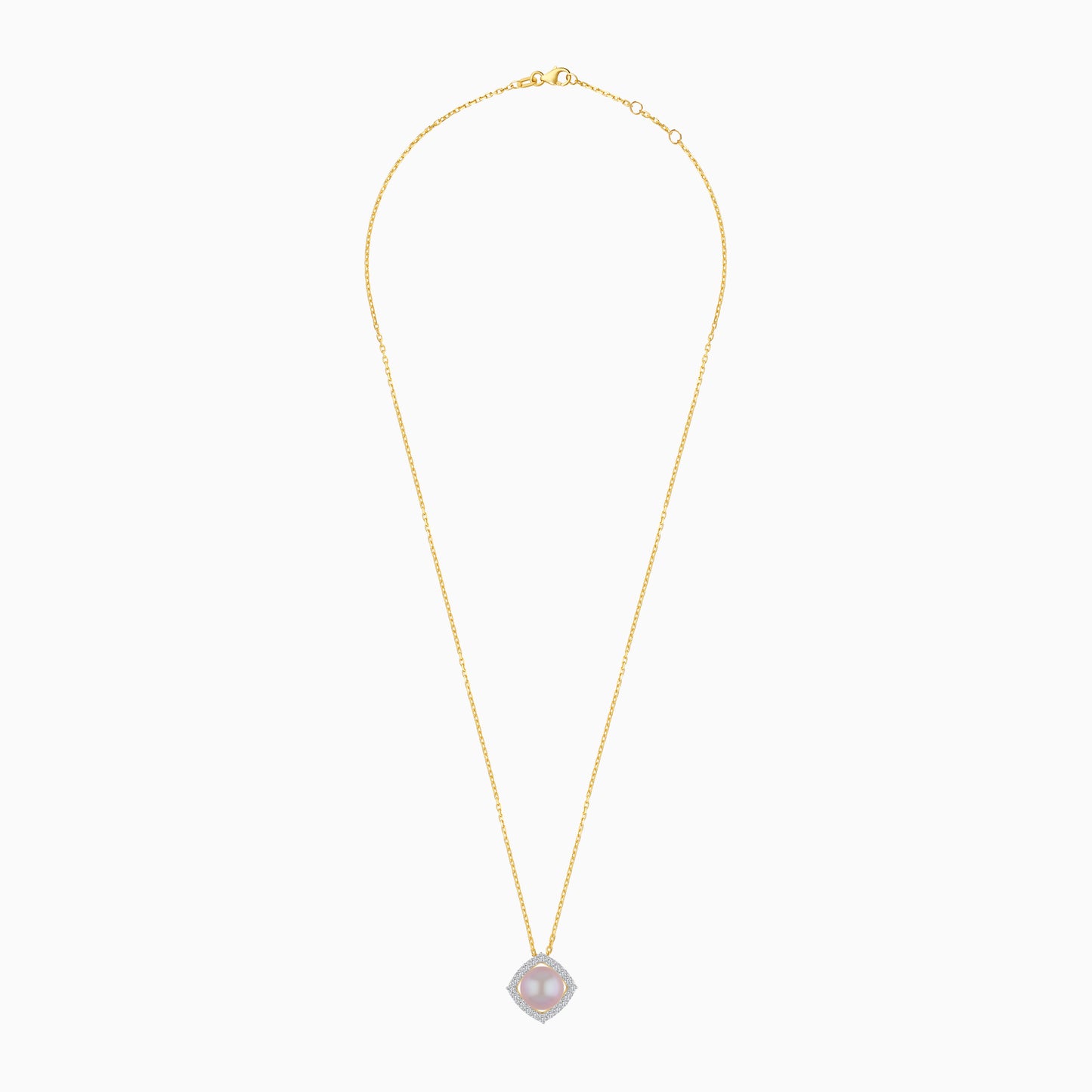 18K Yellow Gold Cultured Pearl Surrounded by Natural Diamond Necklace