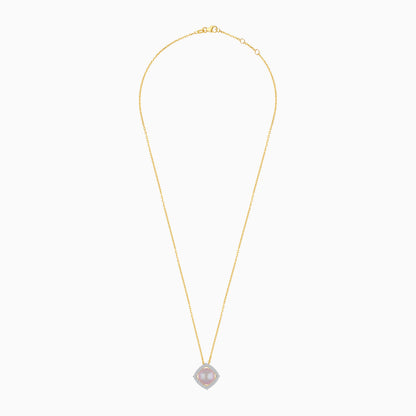 18K Yellow Gold Cultured Pearl Surrounded by Natural Diamond Necklace