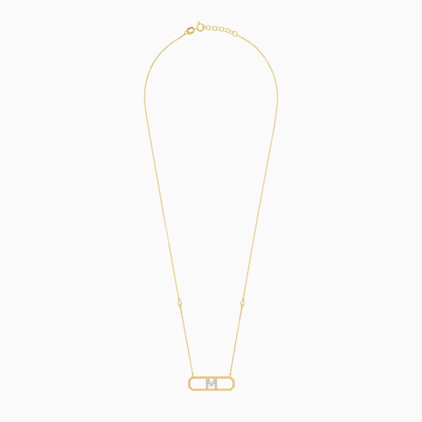 18K YELLOW GOLD NECKLACE LETTER "M" DECORATED WITH NATURAL DIAMOND
