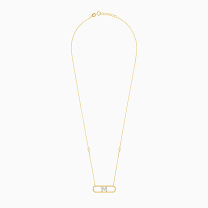 18K YELLOW GOLD NECKLACE LETTER "M" DECORATED WITH NATURAL DIAMOND