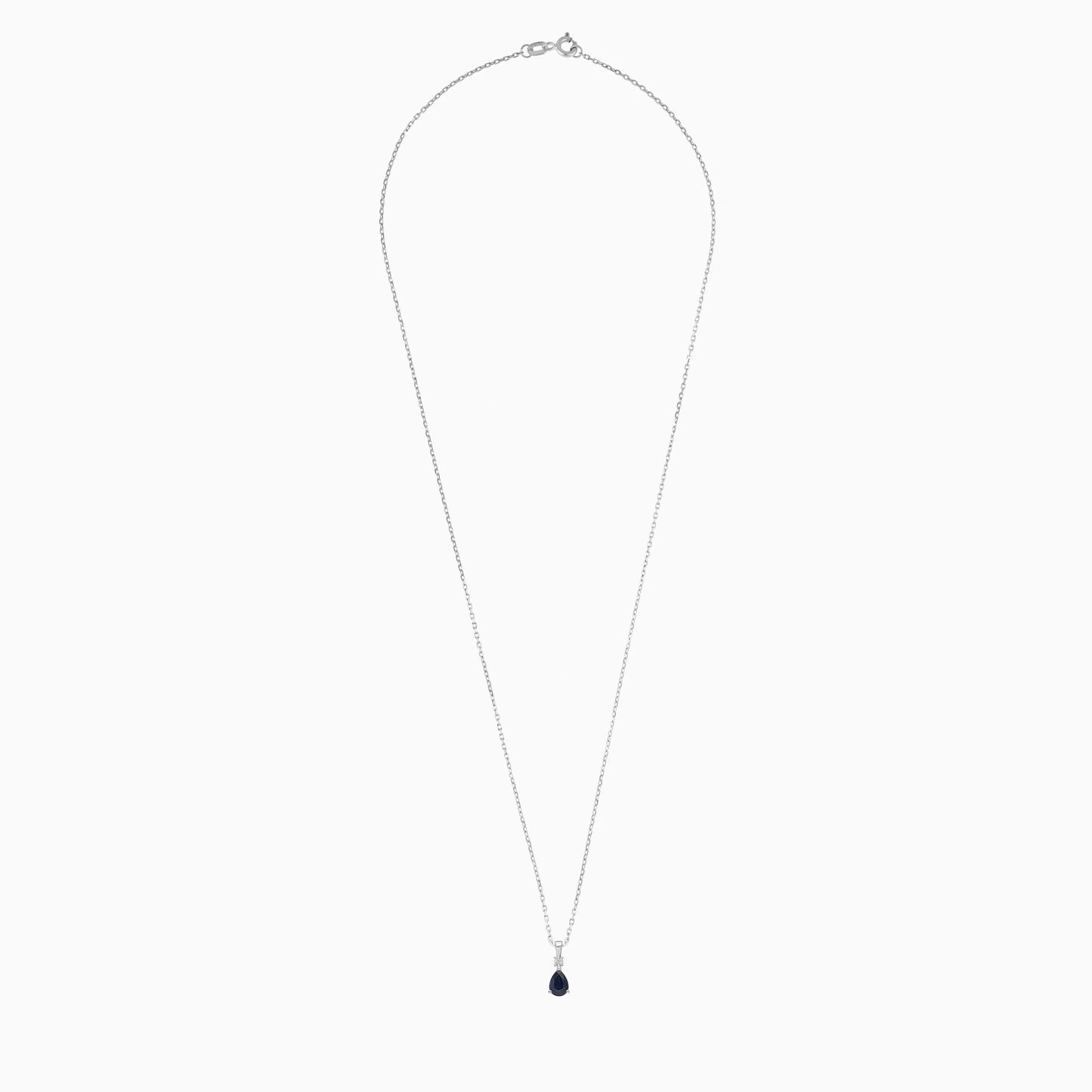 Drop shape sapphire and Round brilliant cut natural diamond Necklace in 18k white gold | colour classic collection