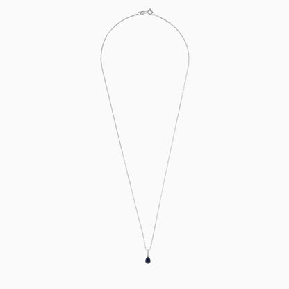 Drop shape sapphire and Round brilliant cut natural diamond Necklace in 18k white gold | colour classic collection