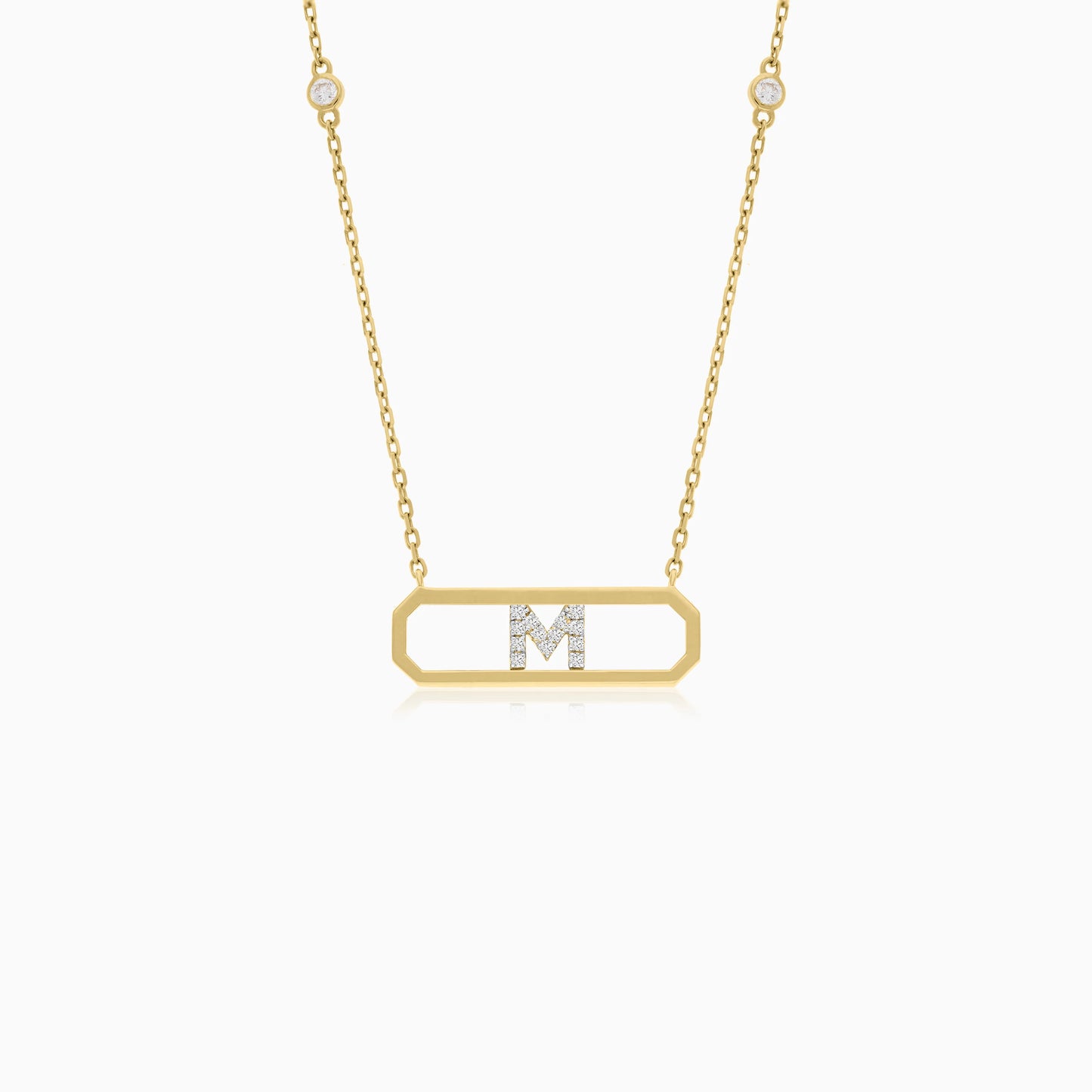 18K YELLOW GOLD NECKLACE LETTER "M" DECORATED WITH NATURAL DIAMOND