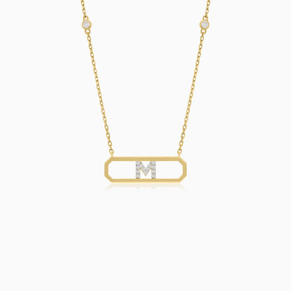 18K YELLOW GOLD NECKLACE LETTER "M" DECORATED WITH NATURAL DIAMOND