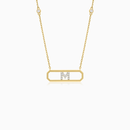 18K YELLOW GOLD NECKLACE LETTER "M" DECORATED WITH NATURAL DIAMOND