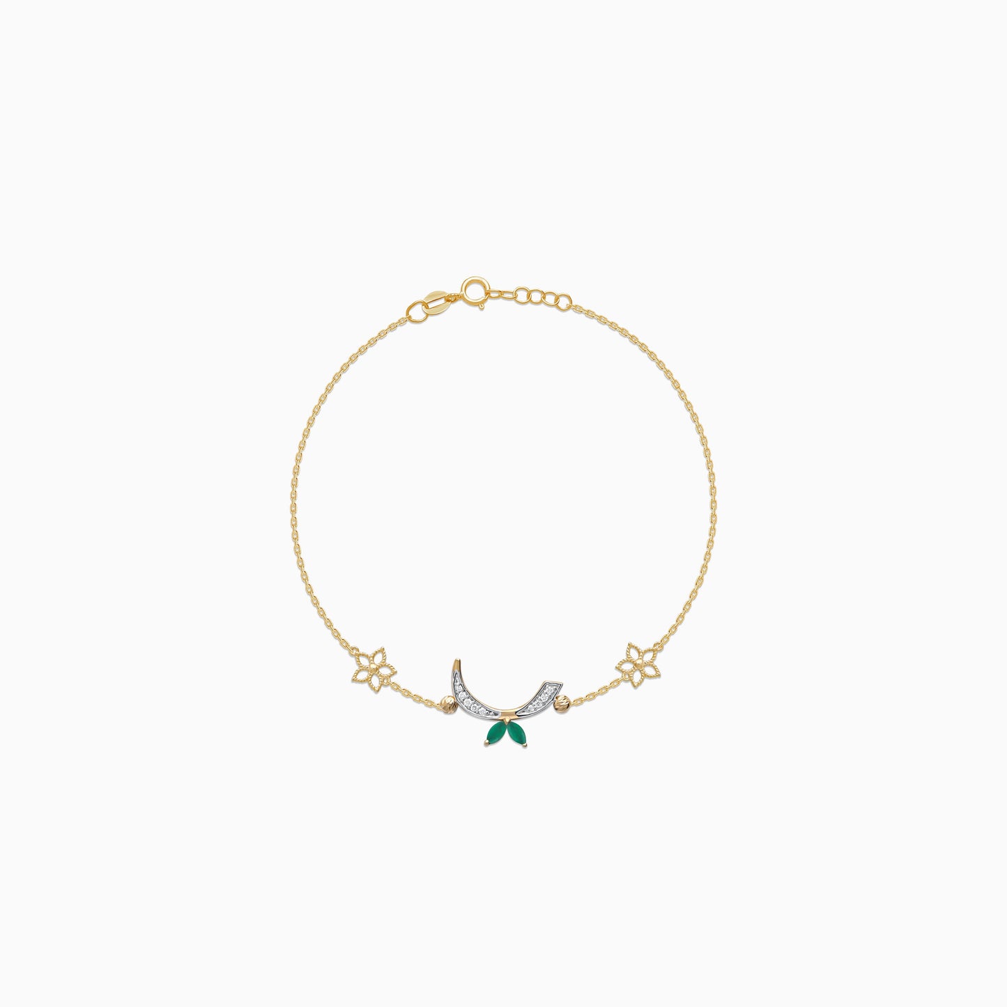 18K Yellow Gold ‘Raa’ Arabic Letter Bracelet with Natural Diamonds & Green Agate | Horoufi Diamond Collection