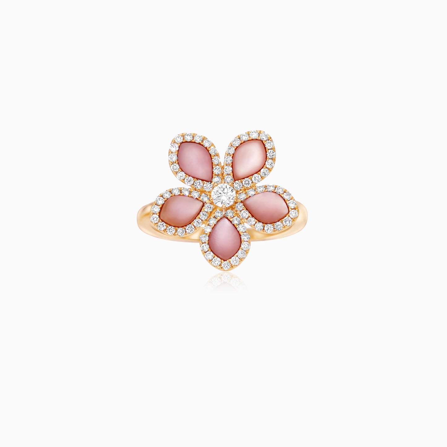 18K Yellow Gold Flower Ring with Natural Diamonds and Pink Mother of Pearl – Mosaic Collection