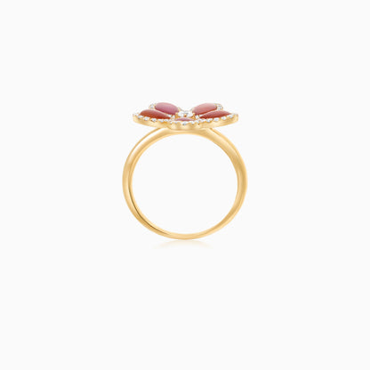 18K Yellow Gold Flower Ring with Natural Diamonds and Pink Mother of Pearl – Mosaic Collection