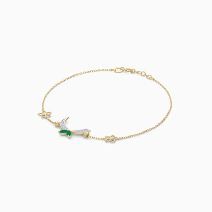 18K Yellow Gold ‘Raa’ Arabic Letter Bracelet with Natural Diamonds & Green Agate | Horoufi Diamond Collection