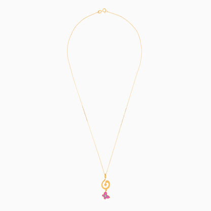 18K Yellow Gold Kids Necklace with 'Noon' Letter, Pink Enamel Butterfly & Diamond | Horoufi Kids Collection