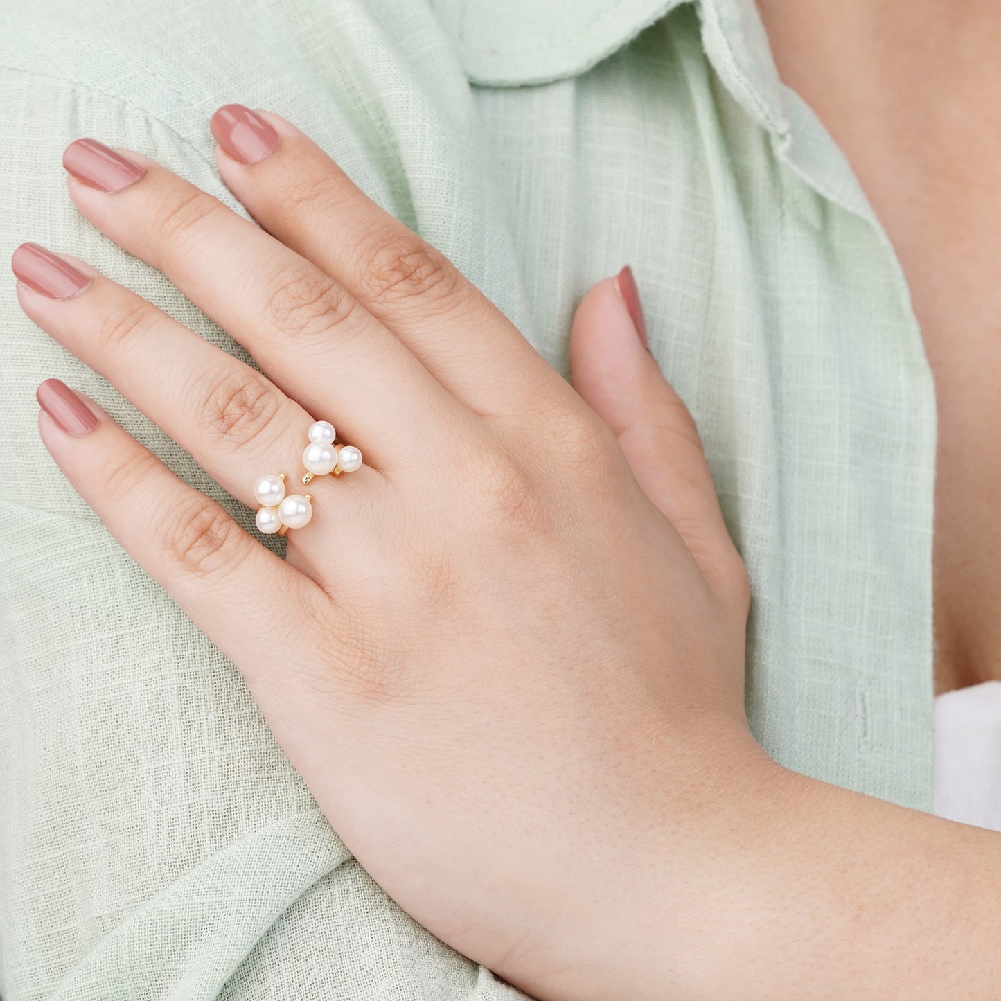 18K YELLOW GOLD OPEN RING WITH PEARLS - DANAH COLLECTION