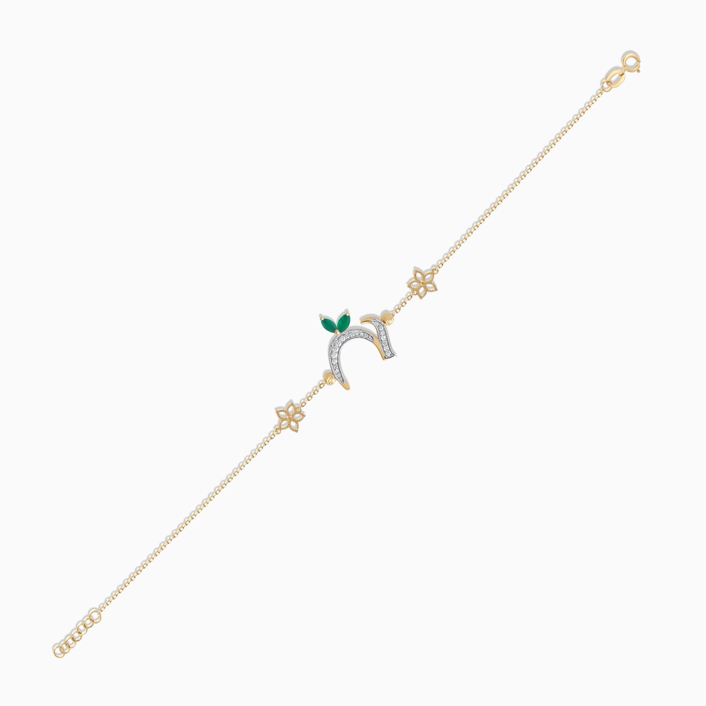 18K Yellow Gold 'Haa' Letter Bracelet with Diamonds & Green Agate | Horoufi Diamond Collection