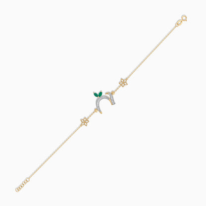 18K Yellow Gold 'Haa' Letter Bracelet with Diamonds & Green Agate | Horoufi Diamond Collection