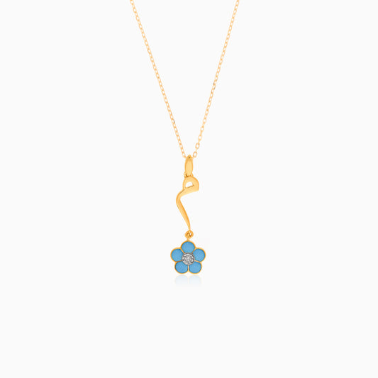 18k Yellow Gold Kids Necklace with Arabic 'Mem' Pendant & Turquoise Enamel Flower – Horoufi Kids Collection