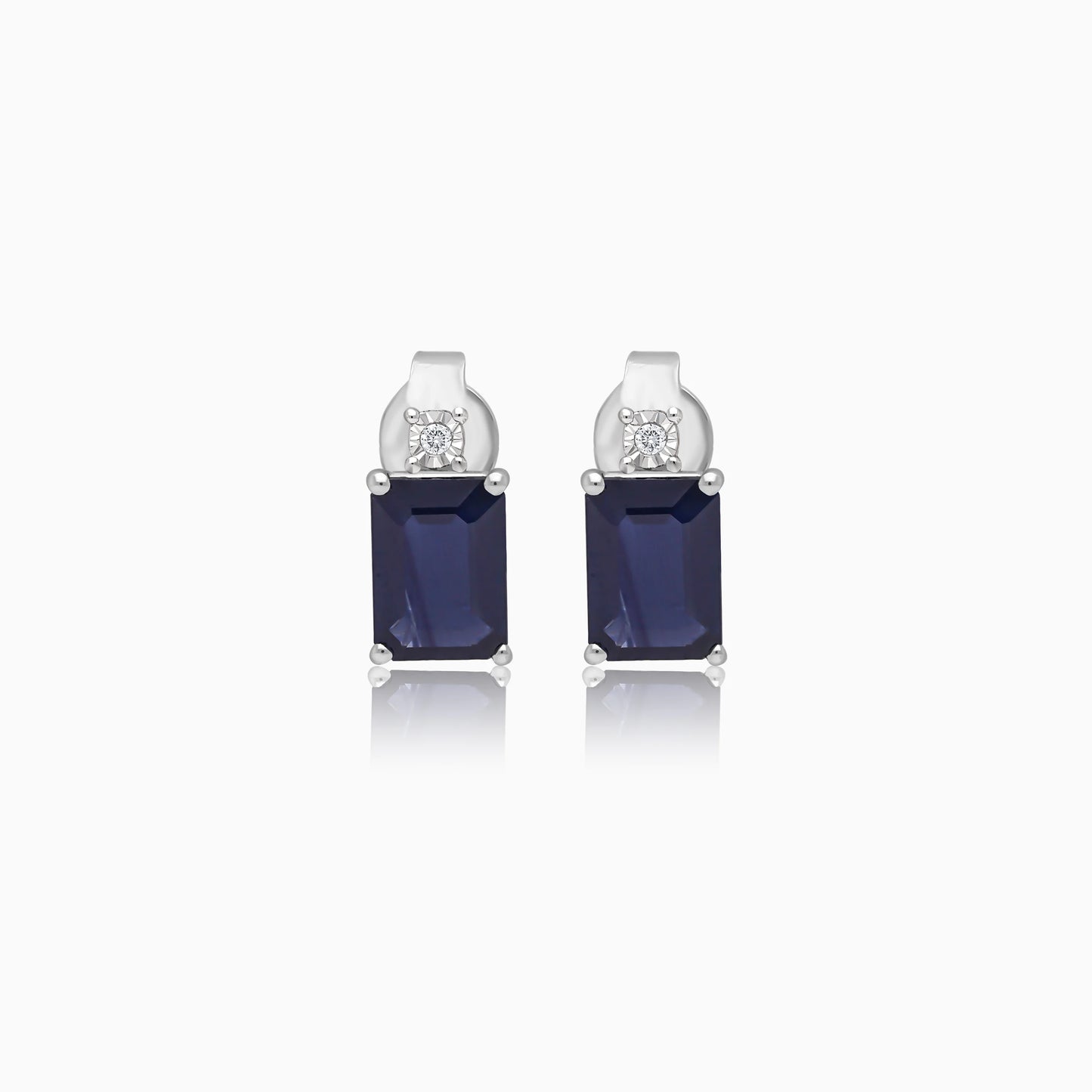 18k white gold blue sapphire stone and natural diamond earrings | colour classic collection