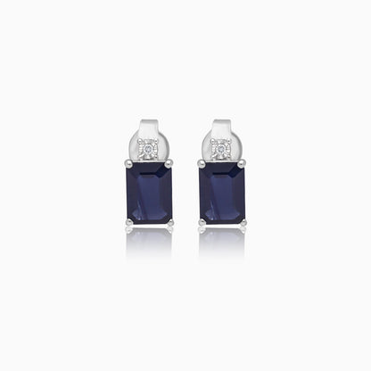 18k white gold blue sapphire stone and natural diamond earrings | colour classic collection