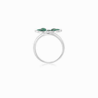 18K White Gold Flower Ring with Diamonds and Malachite – Mosaic Collection