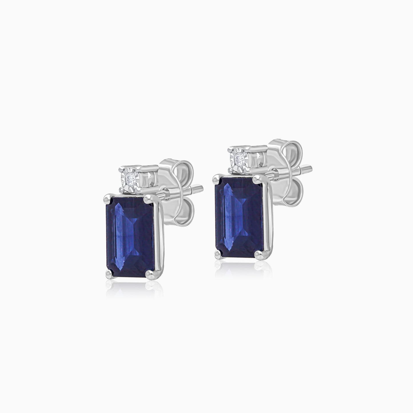 18k white gold blue sapphire stone and natural diamond earrings | colour classic collection