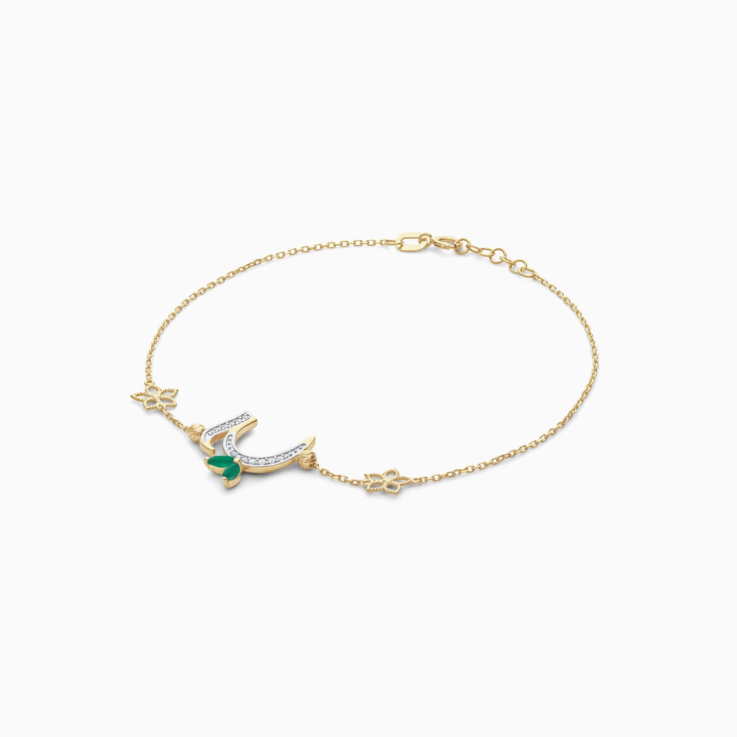 18K Yellow Gold 'Haa' Letter Bracelet with Diamonds & Green Agate | Horoufi Diamond Collection