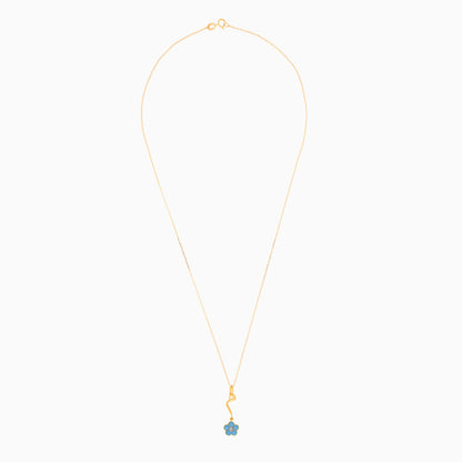 18k Yellow Gold Kids Necklace with Arabic 'Mem' Pendant & Turquoise Enamel Flower – Horoufi Kids Collection