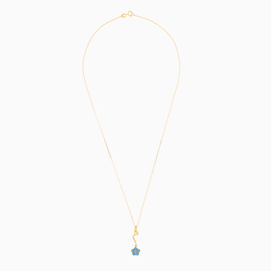 18k Yellow Gold Kids Necklace with Arabic 'Mem' Pendant & Turquoise Enamel Flower – Horoufi Kids Collection