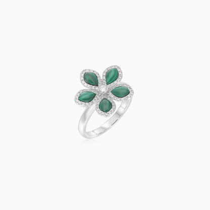 18K White Gold Flower Ring with Diamonds and Malachite – Mosaic Collection