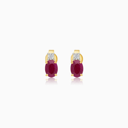18k yellow gold earrings with natural diamond and ruby stones From the Colour Classic Collection
