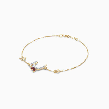 18k Yellow Gold ‘Haa’ Arabic Letter Bracelet with Diamonds & Red Garnet | Horoufi Diamond Collection