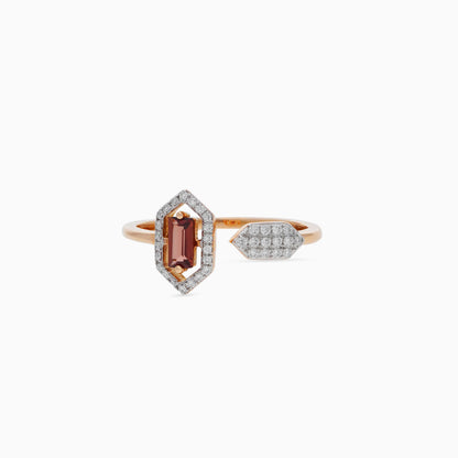 18k Rose Gold Ring Decorated with Garnet and  natural diamond stones