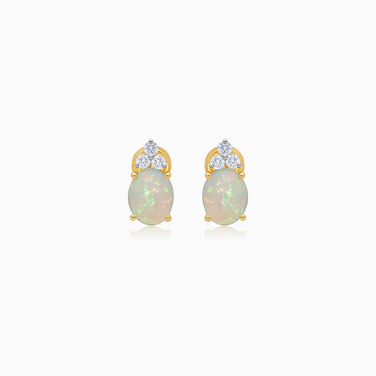 Opal & Natural Diamond Earrings in Warm 18k Yellow Gold