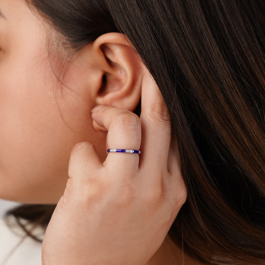 18K White Gold Ring with Diamonds and Blue Ceramic | Alwan Collection